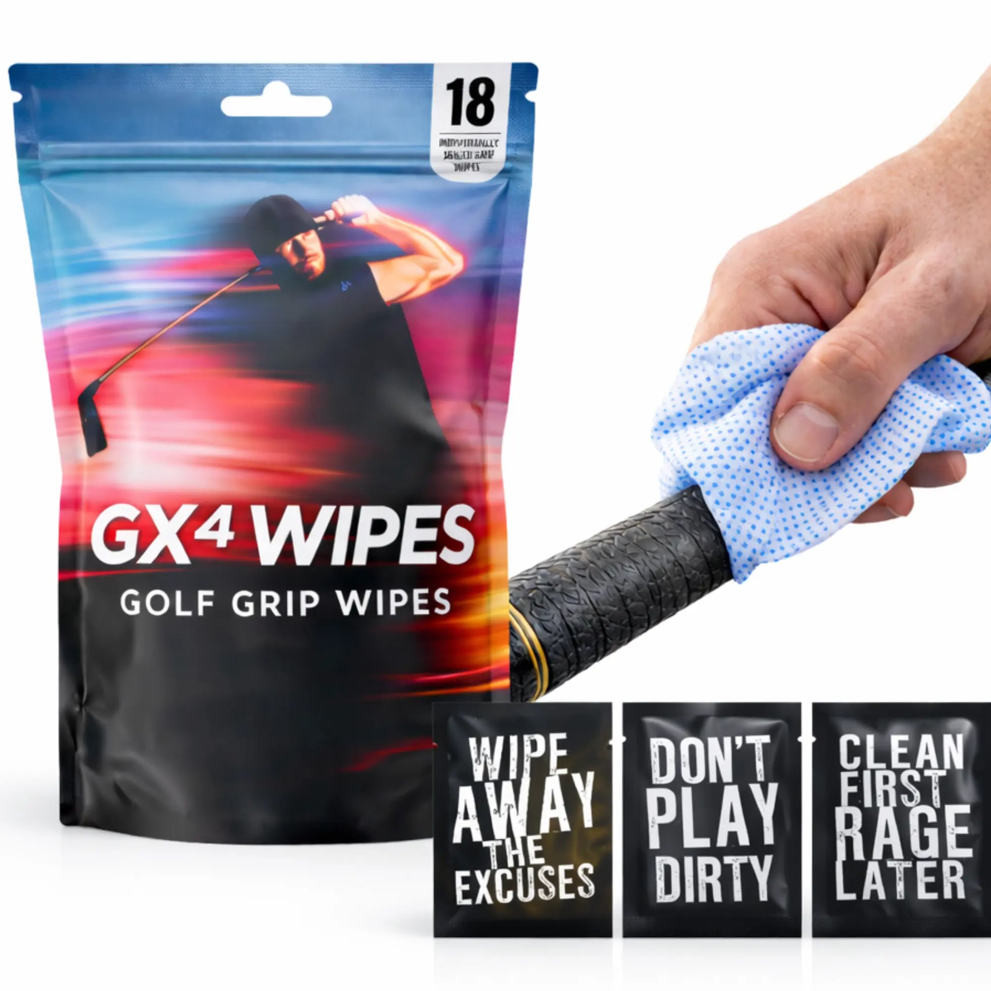 GX4 Microscrub Golf Grip Restore Wipes – 18 Individually Wrapped Dual Texture Microscrub Wipes for Golf Grips. Restores Tack, Removes Sweat & Oils – No Mess, Better Swing Control and Contact